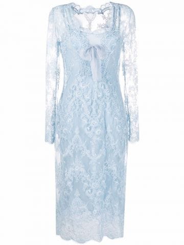 Blue lace embroidered midi dress