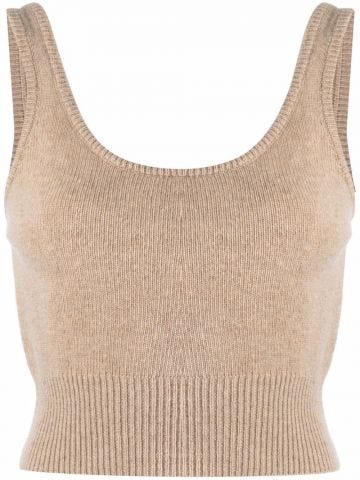 Beige ribbed-detail knit top