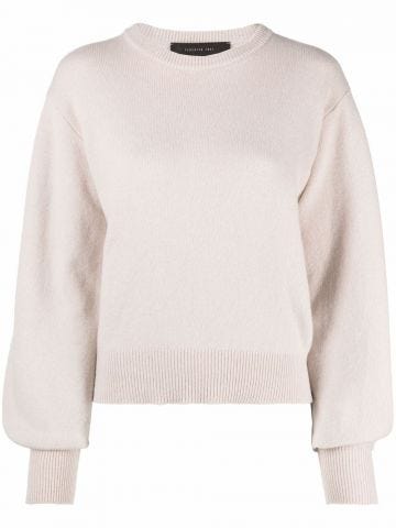 White round-neck jumper with balloon sleeves