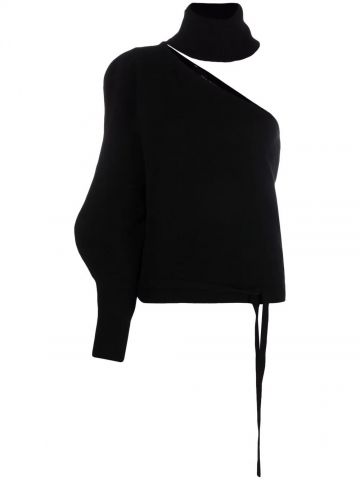 Black turtleneck one-shoulder jumper