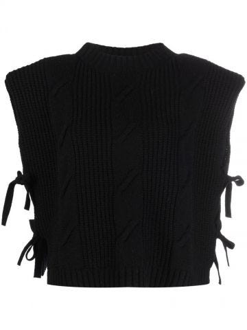 Black sleeveless jumper with side slits and laces