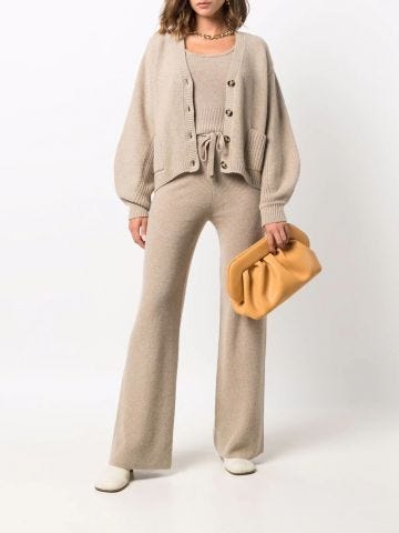 Beige ribbed trousers with drawstring