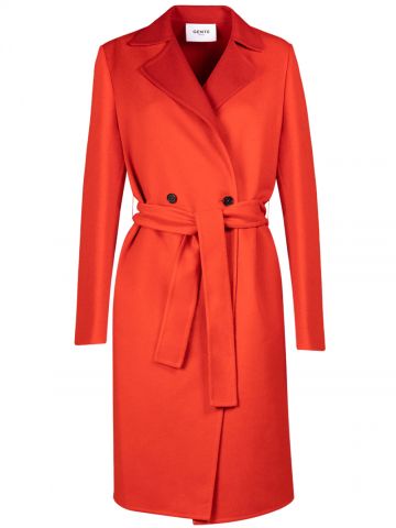 Cappotto rosso doppio petto 
con cintura in lana