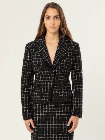 Single-breasted jacket with black lurex check pattern