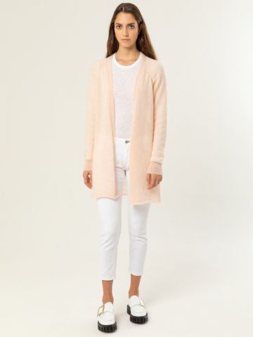 Powder pink over cardigan
 knitted
 long sleeves
