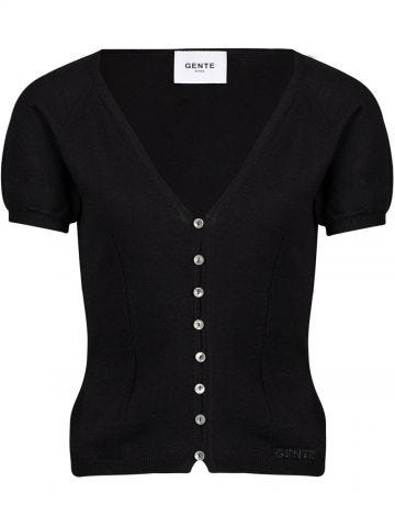 Black cardigan with short sleeves 
short v-neck