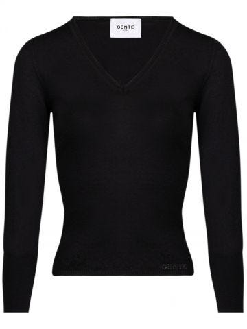 Black V-neck sweater 
long sleeves