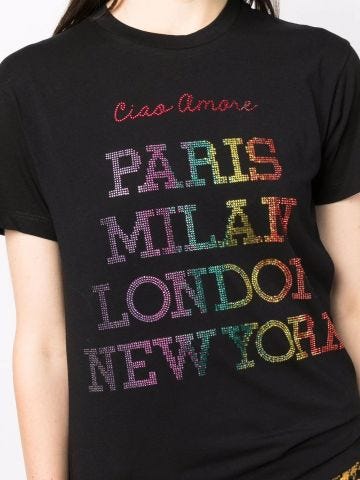 T-shirt Ciao Amore nera con scritta in strass