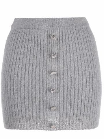 Grey ribbed-knit bodycon mini skirt