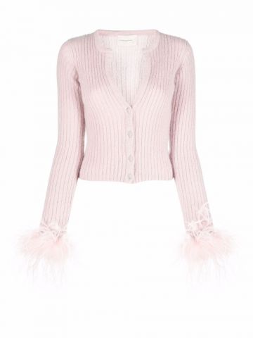 Pink cardigan with feathers