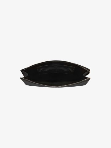 Large black gusset pouch in grained leather