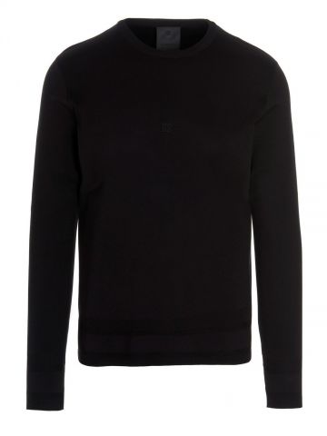 Black silk sweater with logo embroidery
