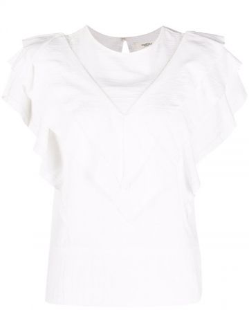 White t-shirt with ruffled-trim