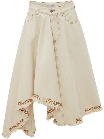 White logo-print asymmetric denim skirt