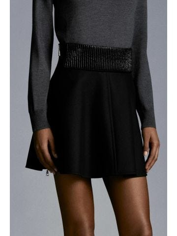 Black wool mini skirt with logo