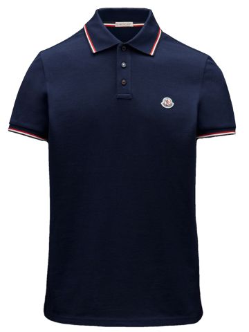 Blue polo shirt with tricolour pattern