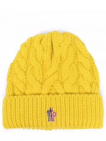 Yellow Wool Cable-Knit Beanie