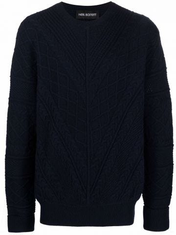 Blue wool and cashmere cable-knit sweater