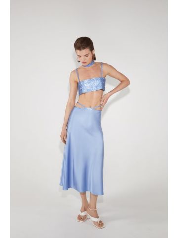 Blue silk midi skirt