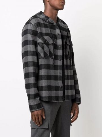 Grey Arrows-print check hoodie shirt