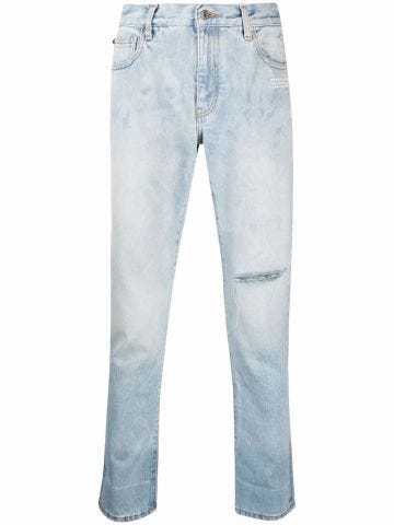 Distressed straight jeans