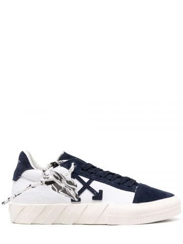 Blue and white low vulcanized canvas and suede sneakers