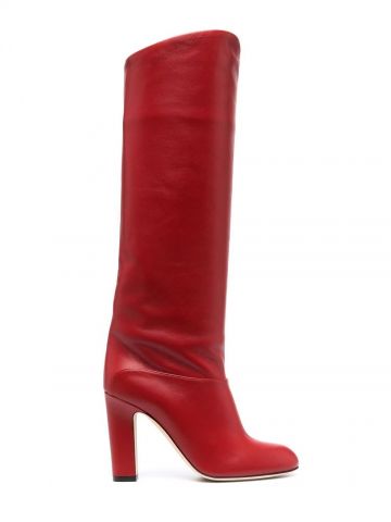 Red knee-length leather boots