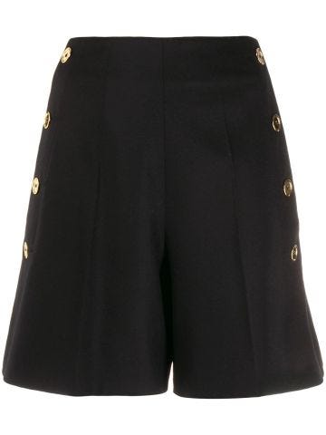 Black cotton button down shorts