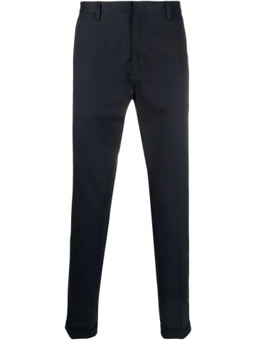 Navy blue slim-fit tailored trousers