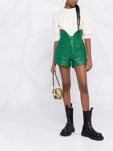 Green high-waisted leather shorts