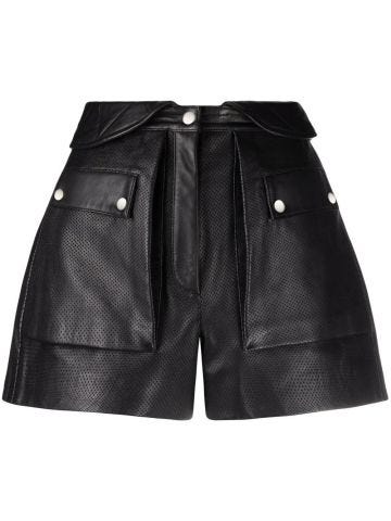Black leather high-waisted shorts