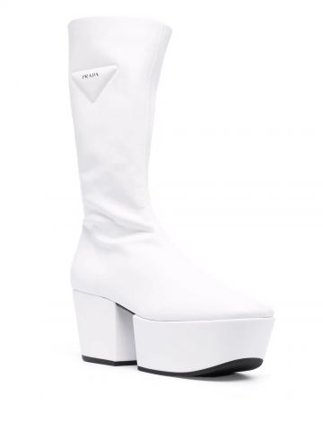 White technical nappa leather platform boots