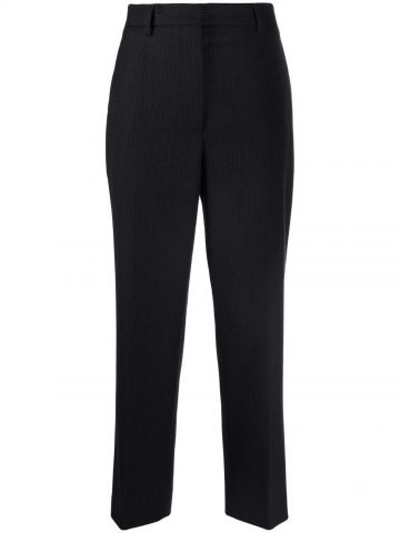 Black pinstripe straight-leg trousers
