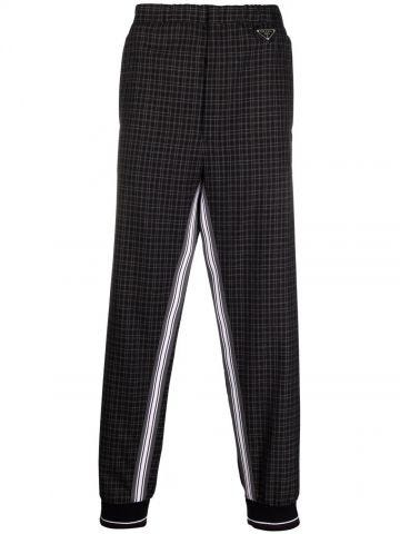 Black checked side-stripe trousers