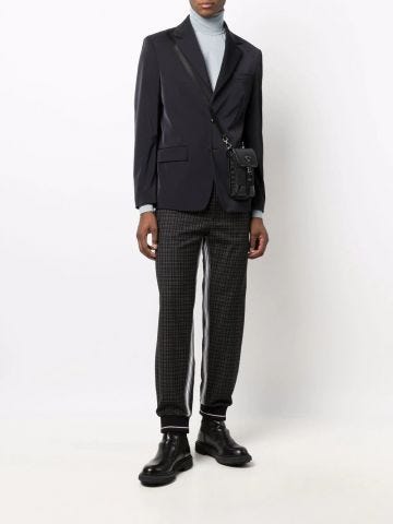Black checked side-stripe trousers