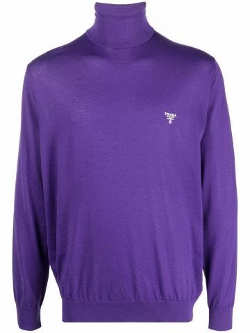 Purple embroidered-logo roll neck sweater