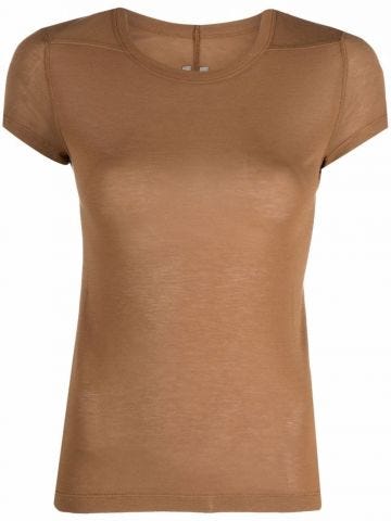 T-shirt a girocollo in maglia fine marrone