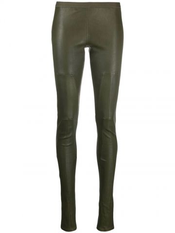 Green low-rise skinny leather trousers