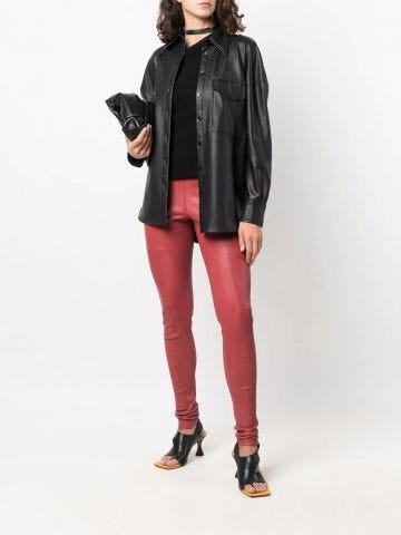Red low-rise skinny leather trousers