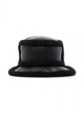 Black faux-shearling trim bucket hat