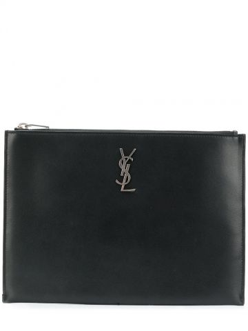 Black monogram tablet holder in smooth leather