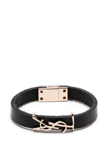 Black Opyum bracelet in smooth leather and metal