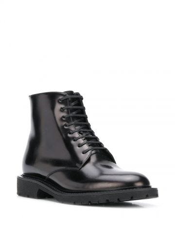 Black Army laced boots in shiny leather