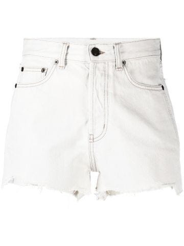 White raw-edge shorts in denim