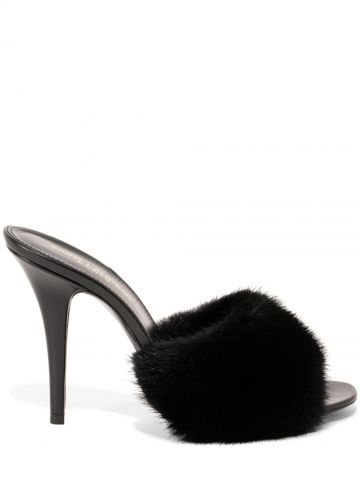 Black LA 16 mules in smooth leather and mink