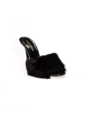 Black LA 16 mules in smooth leather and mink