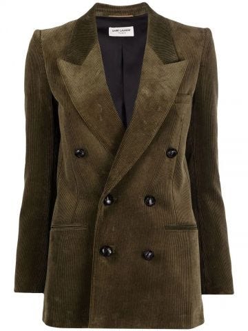 Green ribbed double-breasted blazer