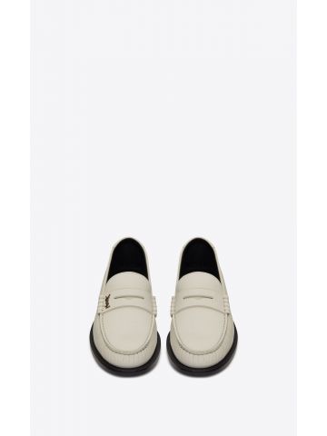 White Le Loafer monogram penny slippers in smooth leather