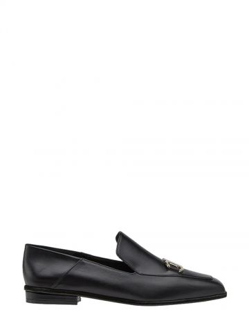 Black loafers with hooks