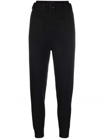 Black belted tapered track pants